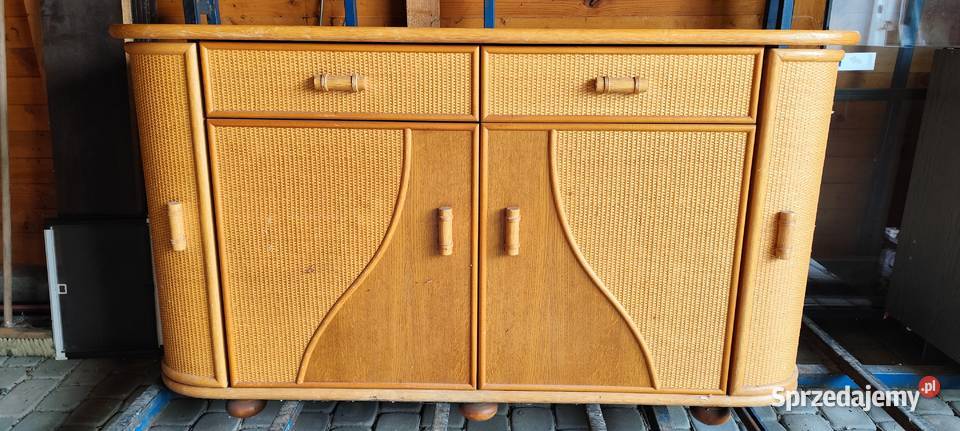 Komoda ratanowa fornirowana jasny dąb retro Sieciechowice