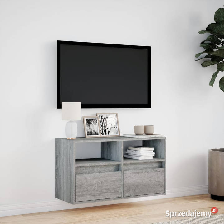 Ścienna szafka TV z LED szary dąb sonoma
