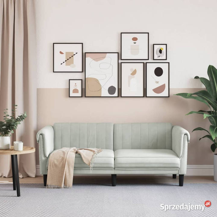 Sofa dwuosobowa jasnoszara aksamit WM372575 Sofy i kanapy mazowieckie Warszawa