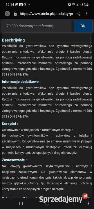 Przedłużka do gwintowania z chłodzeniem warmińsko-mazurskie
