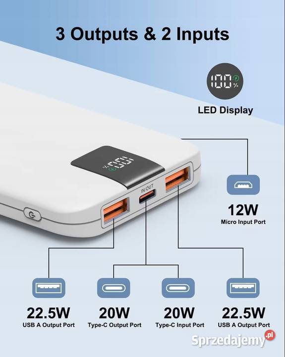 Powerbank 10000mAh 225W z wyświetlaczem LCD Rzeszów