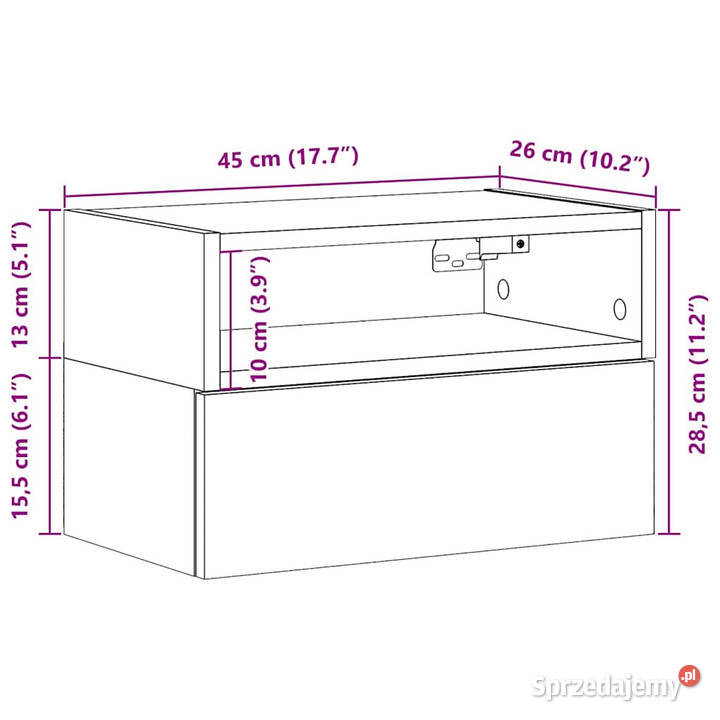 Wisząca szafka nocna szary dąb sonoma 45x26x285 Warszawa