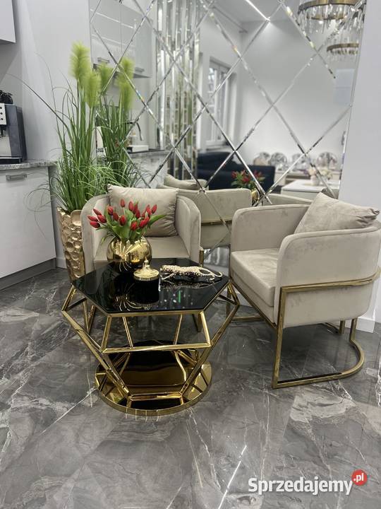 Stolik złoty kawowy ława Diamentino Czarny Stoliki kawowe i ławy Golkowice