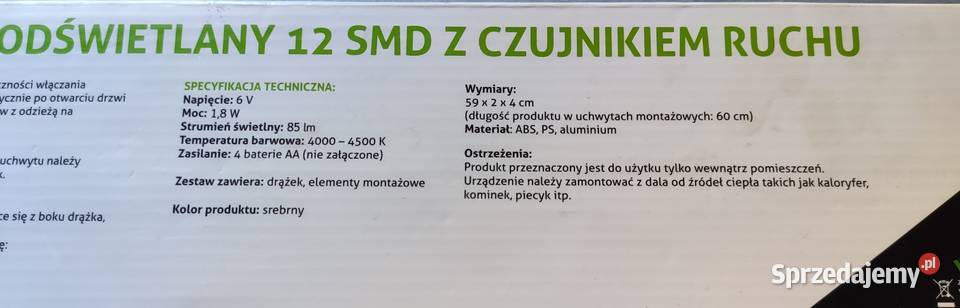 Nowy podświetlany drążek do szafy Szczecin