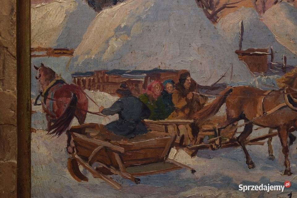 Juliusz Słabiak Wieś w Czasie Zimy Polski Stary Malarstwo Kraków