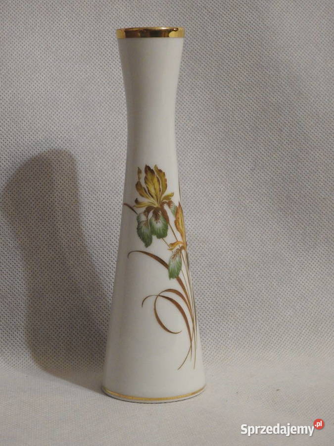 Piękny porcelanowy wazon sygnowany - kwiaty, złocenia.