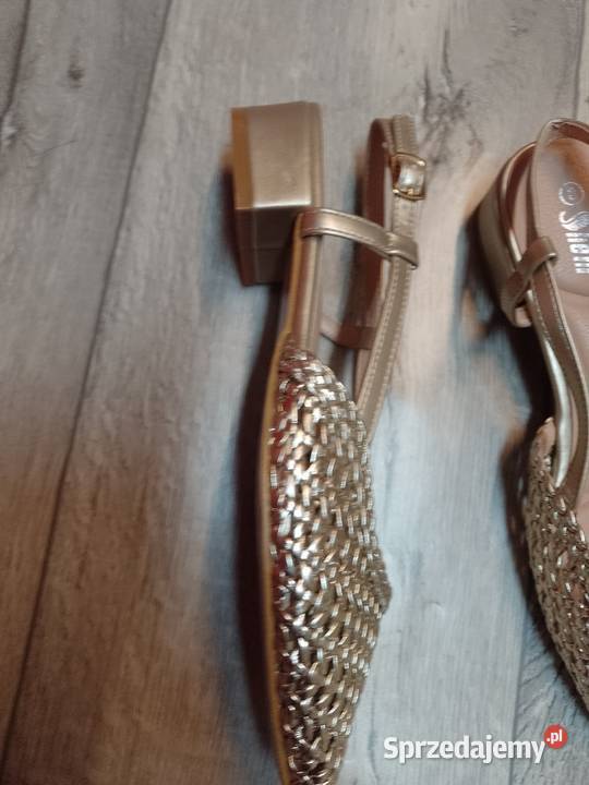 38 Złote plecione czółenka wieczorowe z odkrytą Kraków