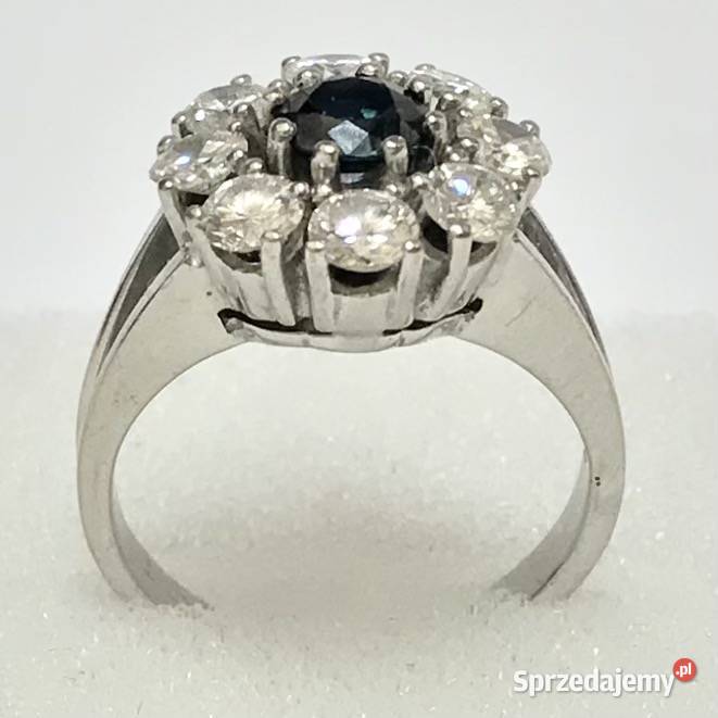 Pierścionek z BIAŁEGO złota SZAFIR DIAMENTY 13ct Pierścionki Warszawa sprzedam