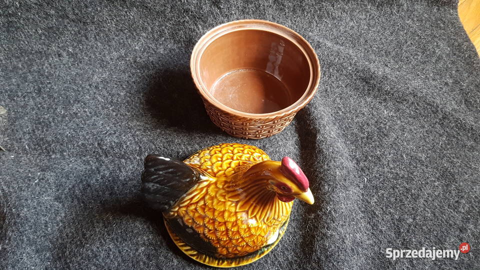 Duża ceramiczna kolorowa kura pudełko