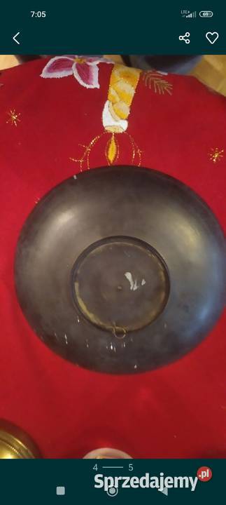 Stary ręcznie malowany talerz patera z mosiądzu Wrocław