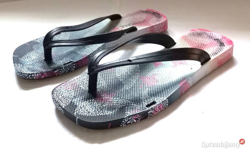 Klapki czarne Japonki róż r 375 damskie GUMA 24.7cm Białystok