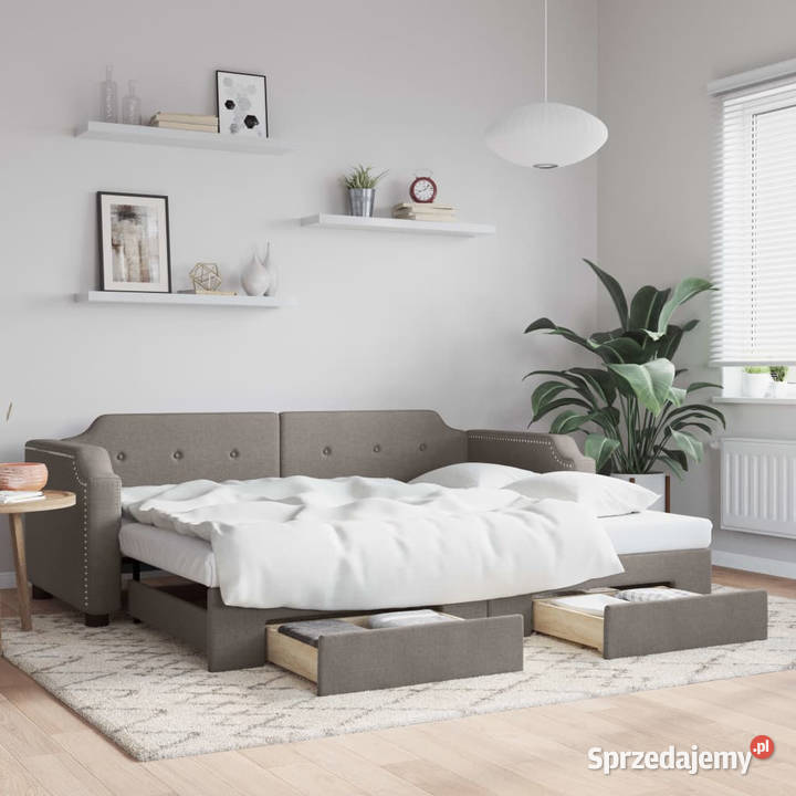 Sofa rozsuwana z szufladami taupe tkanina 90x200 Łóżka sprzedam