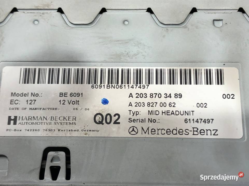 RADIO MERCEDES W203 A2038703489 0007 ODTWARZACZ podkarpackie