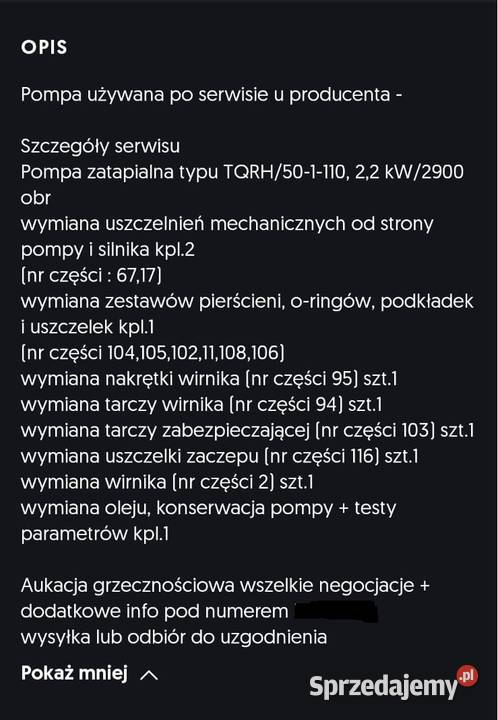 Pompa zatapialna TQRH501110 22kw2900 obr Produkcja małopolskie Stary Sącz