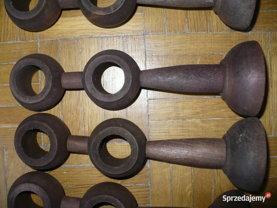 Karnisze 12 kompletów drewniane brązowe podwójne Puszczykowo