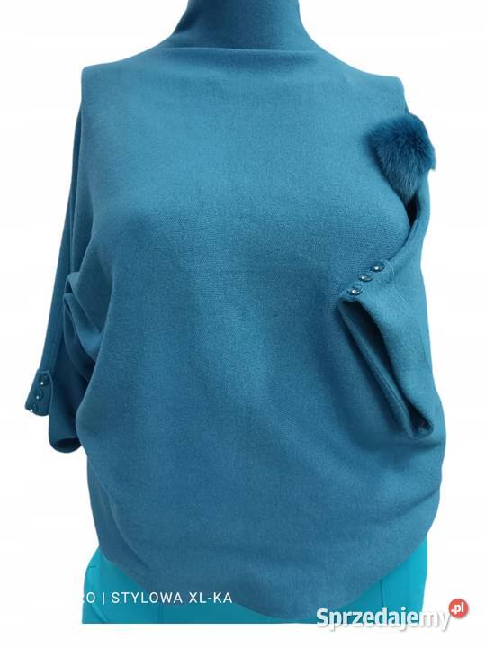 SWETER gruby cieply GOLF POMPON niebieski 140