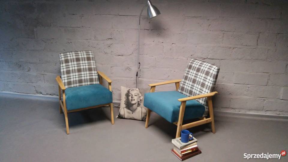 Fotele w kratkę kpl PRL lata 506070 retro loft wielkopolskie Piła