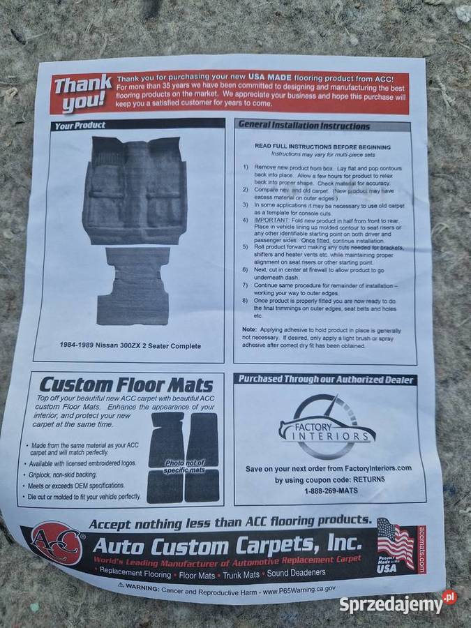 Dywan wykładzina Nissan 300ZX 2 seater beżowa Katowice sprzedam