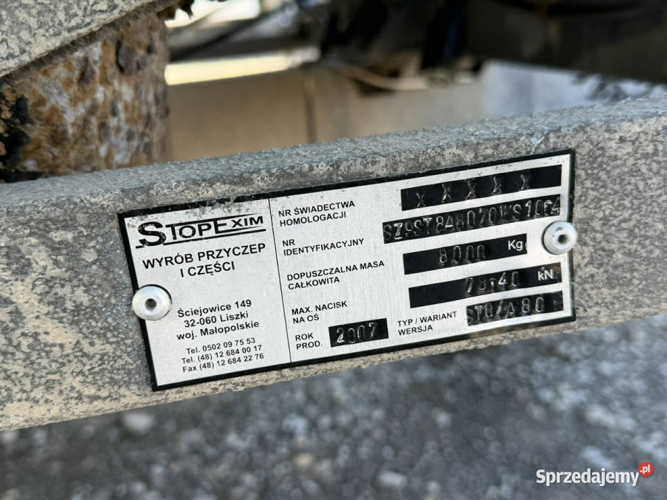 firany Stopexim ST8 Tandem Ciężarowa 2osiowa Rok produkcji 2007 Pozostałe Widełki