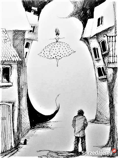 Grafika akwarelą i piórkiem Kobieta artystki śląskie Katowice