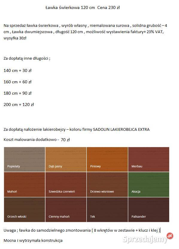 Ławka drewniana ogrodowa świerkowa Miechów