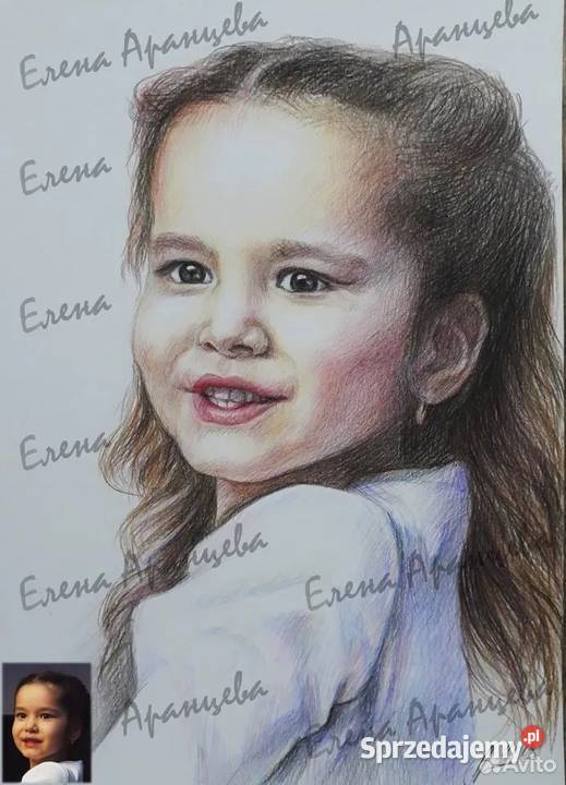 portret ze zdjęcia wykonany kredkami kolorowymi Warszawa