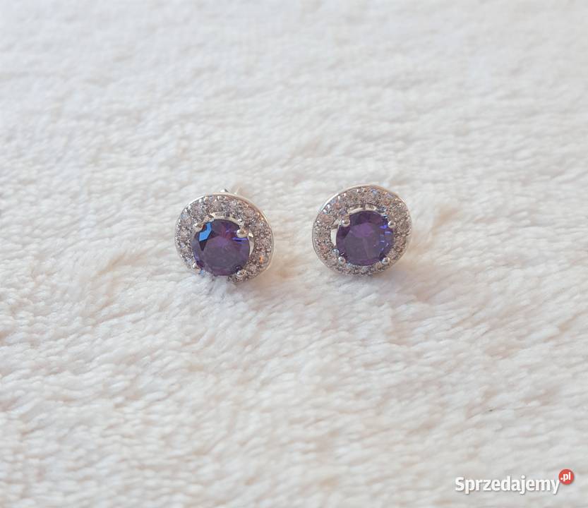 Nowe kolczyki sztyfty srebrny kolor fioletowa Szczecin sprzedam