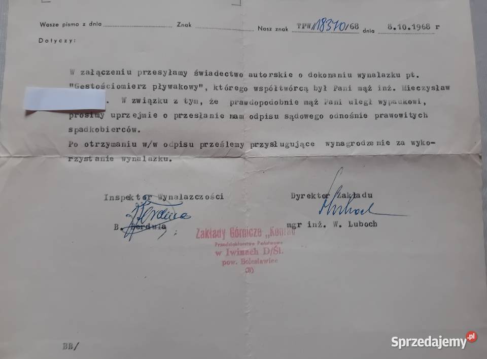 Zawiadomienie o wynagrodzeniu spadkobierców Antykwariat Koźminek