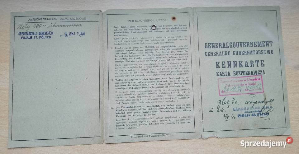 Kennkarte 1943r Nakło nad Notecią