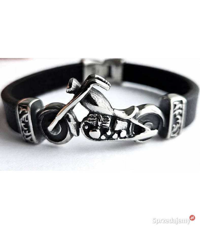 Bransoletka Męska Skórzana MOTOCYKL Stal 316L małopolskie