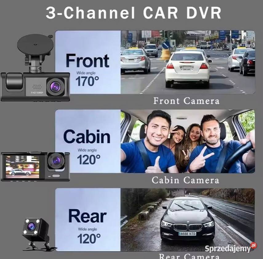 Kamera samochodowa Dashcam z 3 obiektywami Słupsk