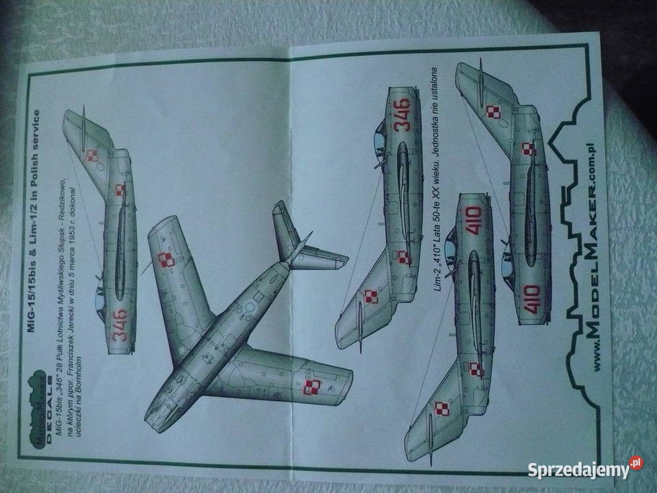kalkomania MIG15 skala 132 nowe polskie Modelarstwo Wałbrzych sprzedam