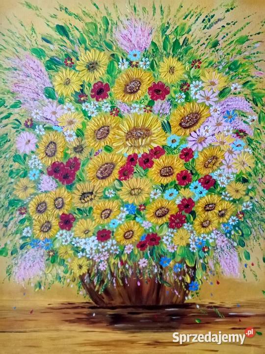 Pole w wazonie 60 X 70 płótno certyfikat NOWY sprzedam