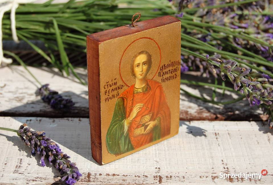 Święty Pantelejmon męczennik stara ikona wielokolorowy Lublin