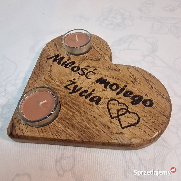 Świecznik drewniany serce z dębu Miłość mojego Sępopol sprzedam