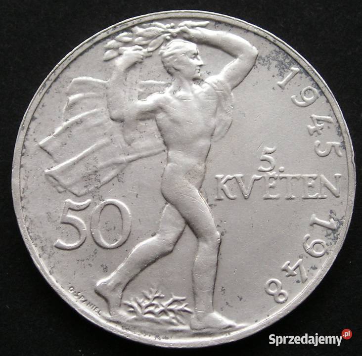 CZECHOSŁOWACJA 50 KORON 1948 KVETEN SREBRO Łódź