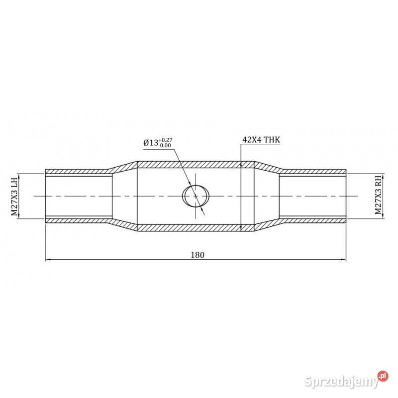 Łącznik centralny kat 1 27x3 długość rury 180 mm Kamionna
