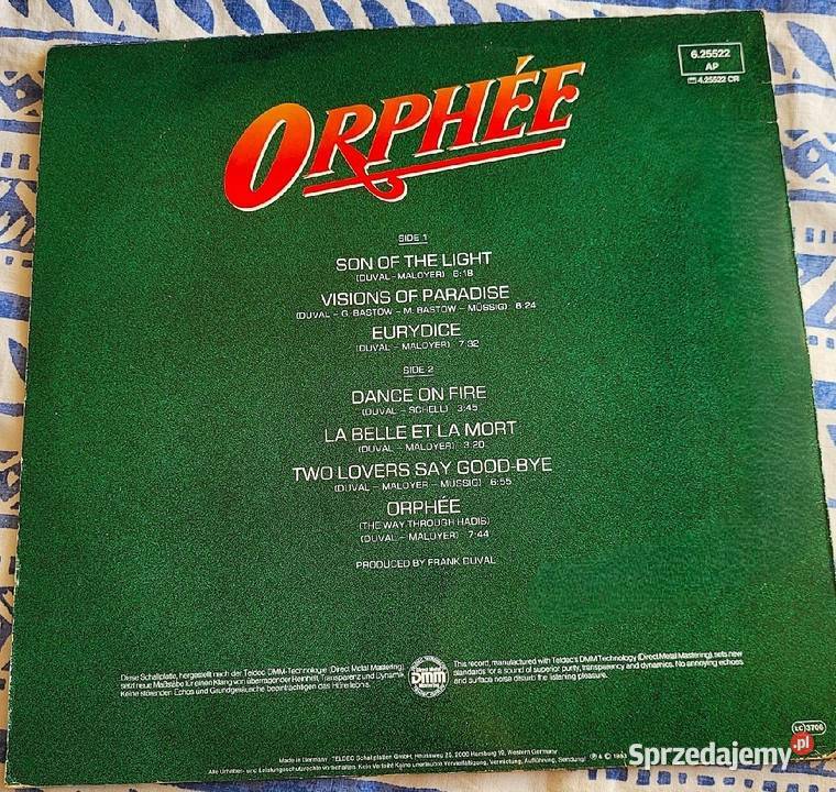 Orphee la Belle Et La Mort Frank Duval płyta kujawsko-pomorskie Chełmno