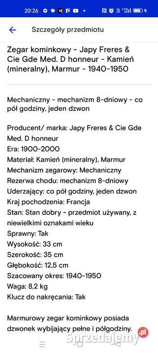 ZEGAR KOMINKOWY Bielsko-Biała sprzedam