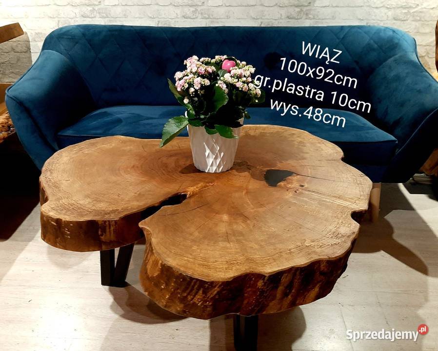 Stolik kawowy 100x92cm STARY WIĄZ live edge plaster drewna