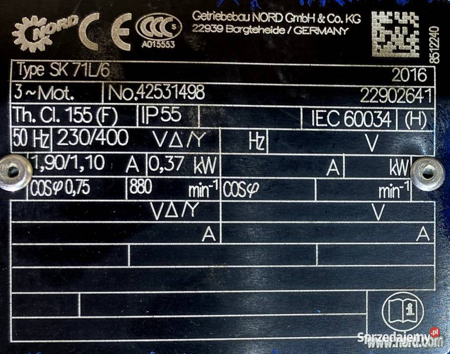 motoreduktor przekładnia 037kW 14obr 3fazowy Pigża