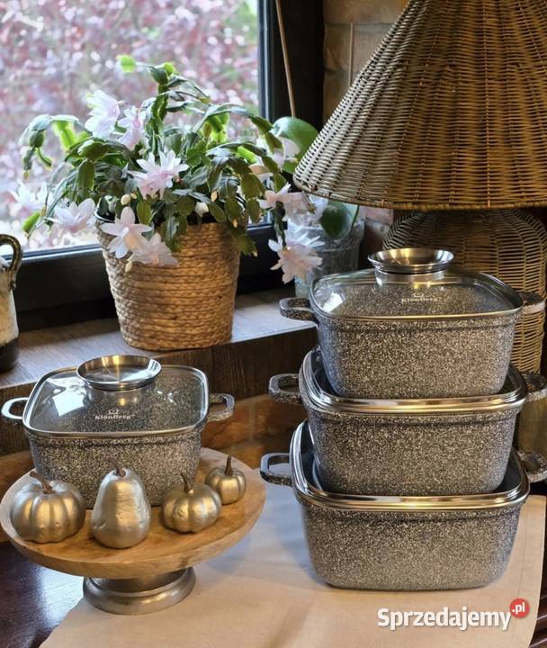 259 Zestaw 4 sztuk brytfanek marmurkowych Naczynia żaroodporne Zabrze