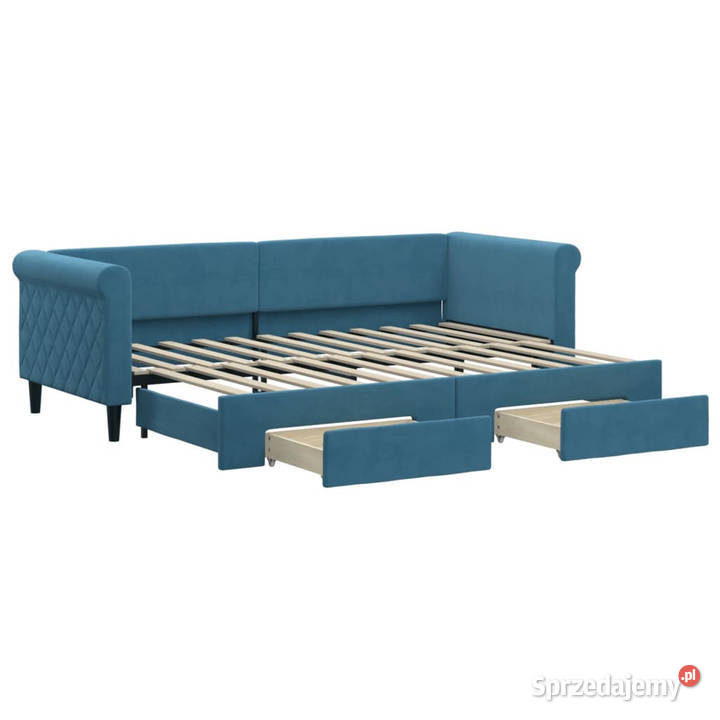 Sofa rozsuwana z szufladami niebieska aksamit Warszawa