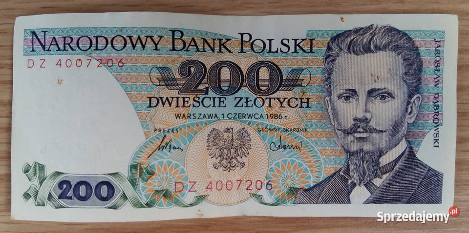 Banknot 200 z PRLu z Jarosławem Dąbrowskim śląskie