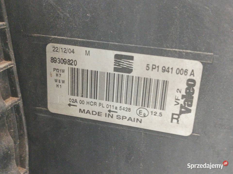 LAMPA PRZÓD PRAWA EU 5P1941006A Seat Toledo III Rok produkcji 2005 sprzedam