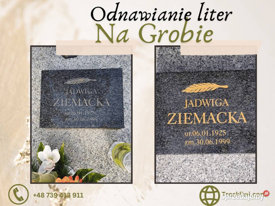 Odnowienie rysunków na grobie renowacja liter Bystrzyca Kłodzka