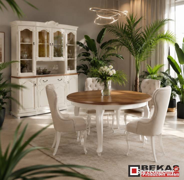 Stylowa Biała Komoda Klasyk Blat Dąb Złoty 49cm