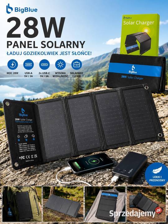 BigBlue 28W Panel Solarny USBC USBA Składany Ubieszyn sprzedam