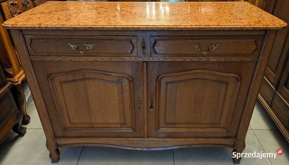 Piękna dębowa komodaszafka secesyjna z marmurem Dąbrowa Górnicza