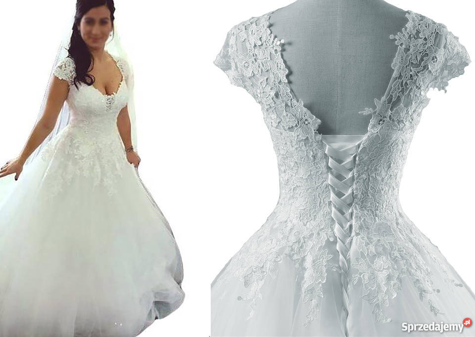 Suknia ślubna wiązana z koronką 38 M 44 XXL Jelenia Góra